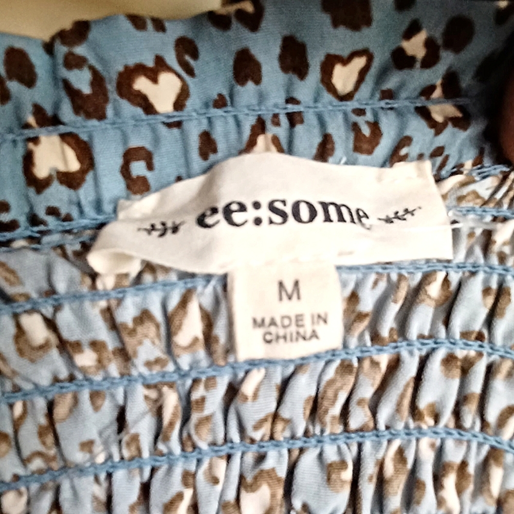 EE:SOME Smocked Leopard Heart Off Shoulder Puff Sleeve Top NWT - Picture 9 of 12